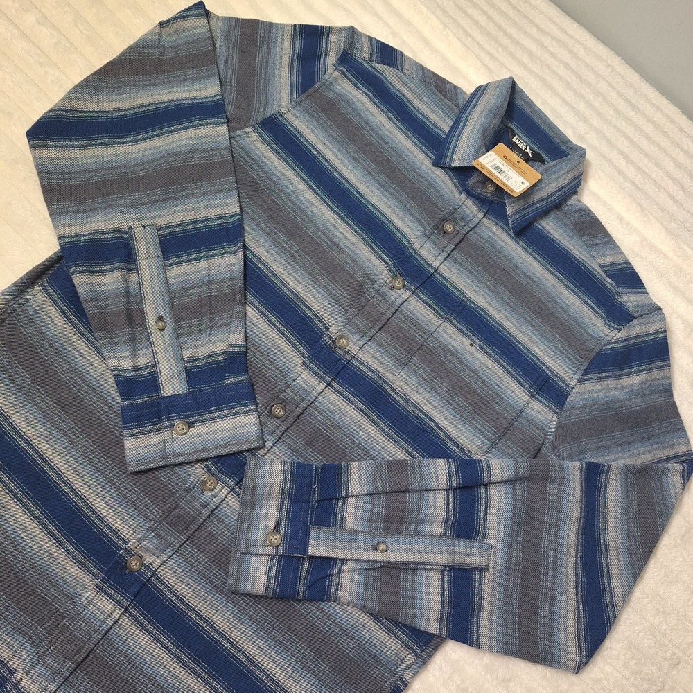 Eddie Bauer Mr Field  Flannel Flex Shirt Mens S Blue Gray Stripe Ombre Southwest